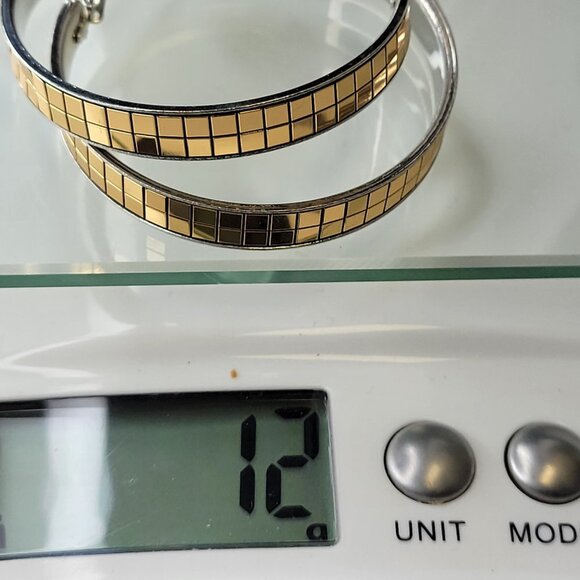 Tile Pattern Gold Tone Round Hoop Earrings - Picture 10 of 11